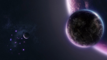 Violet Creation - planets, stars, purple, 3d, galaxies, space, violet