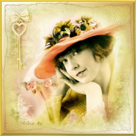 lady - woman, flowers, digital art, vintage