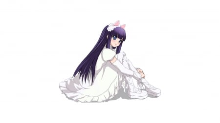 ~Hazuki~ - animal ears, lolita fashion, blue eyes, anime, long hair, purple hair, white dress, hazuki