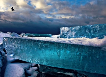 HDR Winter Ice - ice, nature, sky, cold, snow, blue, winter, hdr