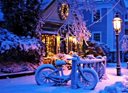 Winter Cycles 2368x1729 - house, cycle, snow, winter