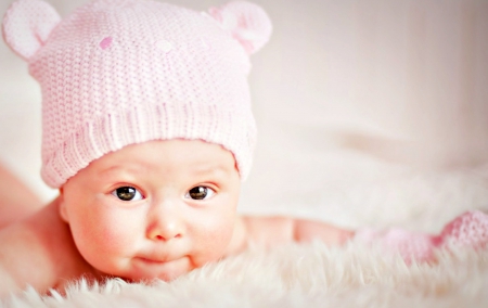 Baby - hat, fur, white, cute, baby, pink, child