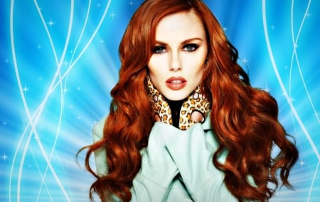 Alyssa Campanella - woman, redhead, girl, alyssa campanella, blue, by cehenot, gloves, model