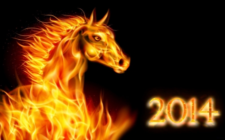 Happy New Year! - fire, horse, black, 2014, orange, happy new year