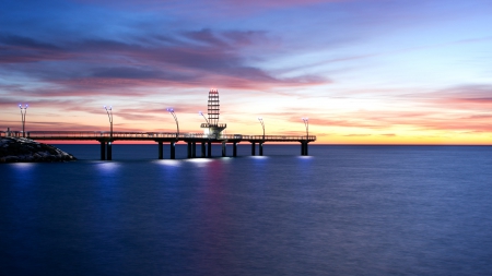 lake pier at dawn - dawn, lakw, lights, pier