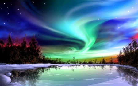 â˜…Aurora of Dreamsâ˜… - attractions in dreams, xmas and new year, sky, stars, trees, colorful, winter, aurora, nature, lakes, love four seasons, snow, colors, paintings, landscapes