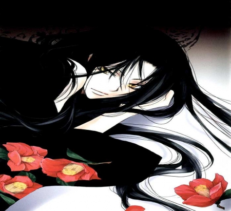 Othello - dark, long hair, flowers, orginal, manga