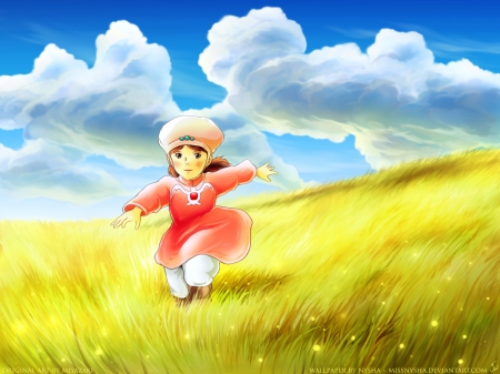 ~Little Nausicaa~ - clouds, nausicaa, anime, movie, ghibli, princess, field, sky