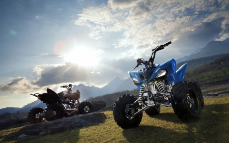 Nice Quads - sky, quads, clouds, mountains, yamaha, motorcycles, 4 wheelers