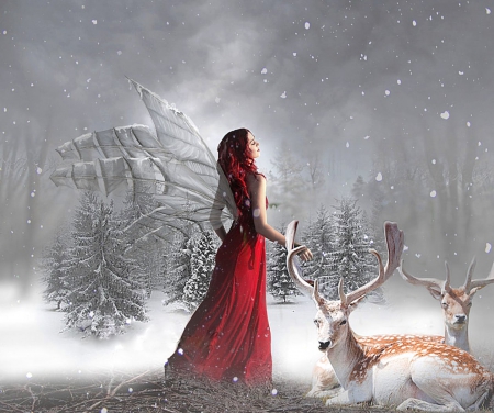 Snow day - dres, red, winter, girl