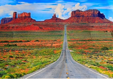 Spaceway - sky, erosion, magic, colorful, mountains, highway, road, canyon, beautiful, splendor, south, color, desert, navajo, outdoor