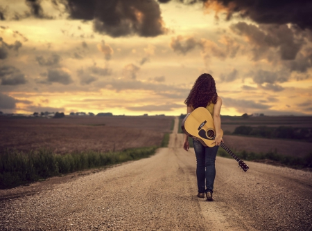 â™¥ - girl, guitar, road, way