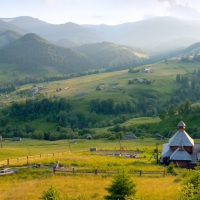 church in a hillside village