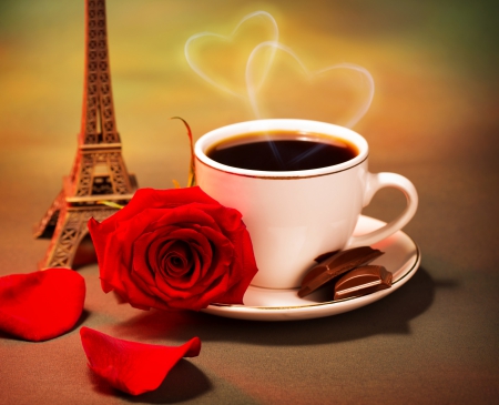 With Love - for you, rose, with love, eiffel tower, flowers, valentines day, roses, petals, hearts, red rose