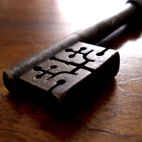 Old key on table