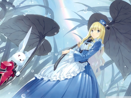 anime alice in wonderland - white, alice, rabbit, in wonderland, wonderland, anime, white rabbit