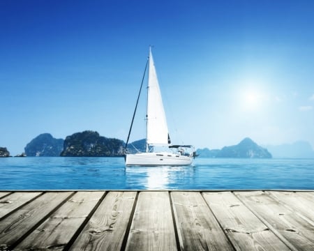 Smooth sailing - wood, nature, sail, sky, boat