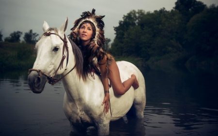 indian girle on horse - appaloosa, indian girle on horse, wallpaper, horses, art, war, horse, animal, desktop