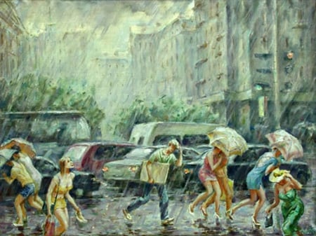 Rainy Day - painting, raining, rainy, rain