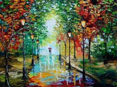 Rainy Day - painting, rainy, colourful, rain