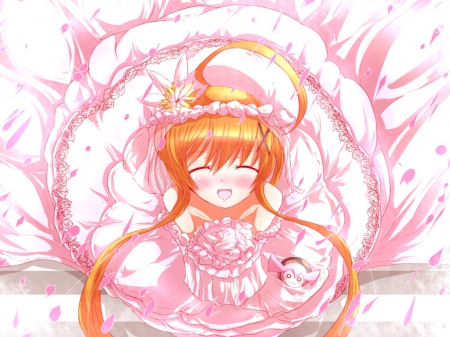 Tachibana-Marika - anime, kawaii, dress, animeanime girl, Tachibana Marika, petals, pink, long hair, flowers, smile