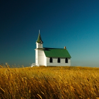 lovely green roofed church in wheat fields