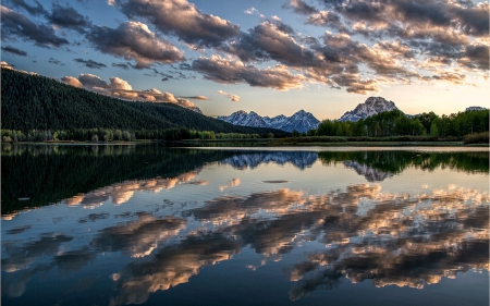 Grand Teton Mtns. & Snake River - Mountains, Sunset, Nature, River, Reflection