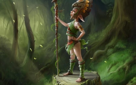 Little elf - elf, helmet, forest, boy, green, cute, fantasy