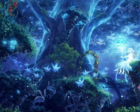 Fairy Tails - nature, art, trees, cool, light, anime, fairy tails, anime girl