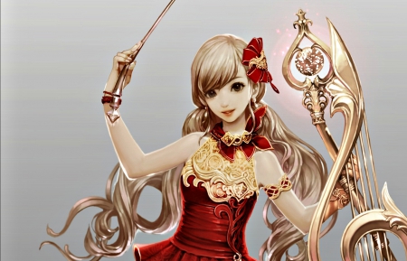 Fantasy girl - girl, fantasy, tower of eternity, aion, game, red, tower of, golden, blonde