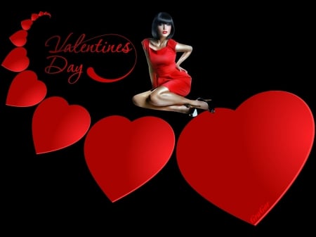 Valentines Day - Valentines Day, red dress, red hearts, inscription