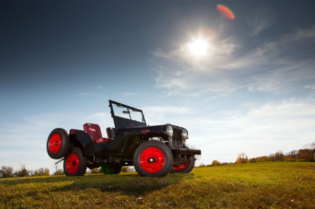 51 Willys - jeep, classic, red rims, black