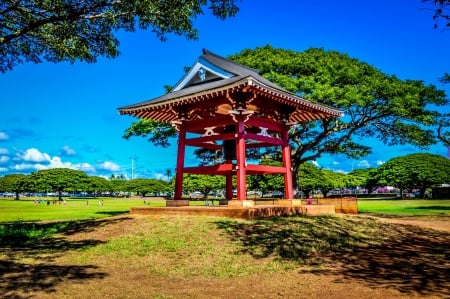 Temple in the Park - city, architecture, park, hawaii, temple