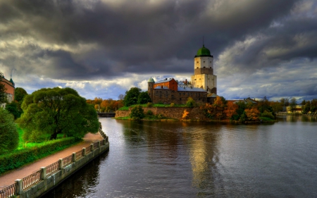 Beautiful place - architecture, water, road, buidings