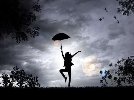 Freedom - nature, freedom, girl, umbrella