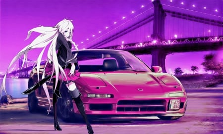 IA - pretty, anime, vocaloid, female, night, long hair, music, car, weapon, nice, blue eyes, anime girl, game, skirt, beautiful, singer, sword, city, blonde hair, beauty, cool, sweet, IA, awesome, lights, cute, sexy