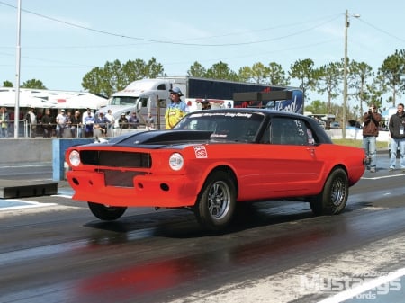 1966-Ford-Mustang - Red, Black, Classic, Drag Strip