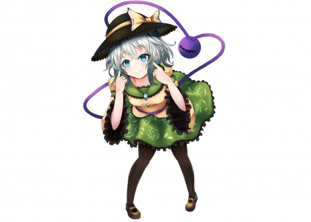 Komeiji Koishi - hat, short hair, anime, touhou, komeiji koishi, gray hair, ribbons, blue eyes