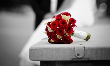 With Love - roses, bride, beautiful, wedding, red roses, love, bouquet, flowers, rose