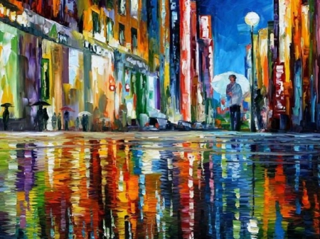 Rainy Evening - painting, rainy, evening, rain