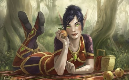 Elf - wow, game, wood, girl, forest, elf, fantasy, woman, world of warcraft, art