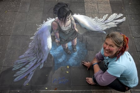 Street Art - angel, art, wing, blue