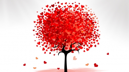 Tree of Hearts - abstract, Valentines Day, February, tree, hearts, leaves