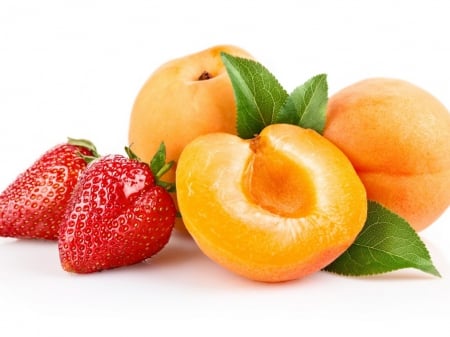 Fruits - apricot, strawberry, white, photography, food, photo, healthy