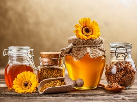 Honey - herbs, healthy, photography, food, sweet, flowers, photo, still life