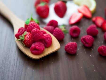 Raspberries & Strawberries - raspberry, healthy, photography, fruits, food, photo, fruit