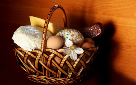 Food Basket - bread, basket, photogaphy, food, egg, photo, flower, cheese