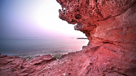 sandstone grotto - sunshine, sanstone, grotto, shore, sea