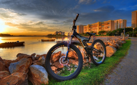 Life On A Beach - sky, rocks, vacation, water, fun, beaches, bikes, ocean