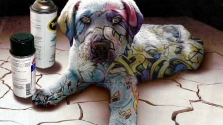 graffiti puppy - paint, graffiti, puppy, art, wallpaper